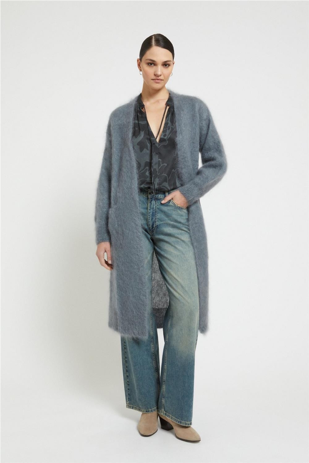 Chaqueta larga de punto de...