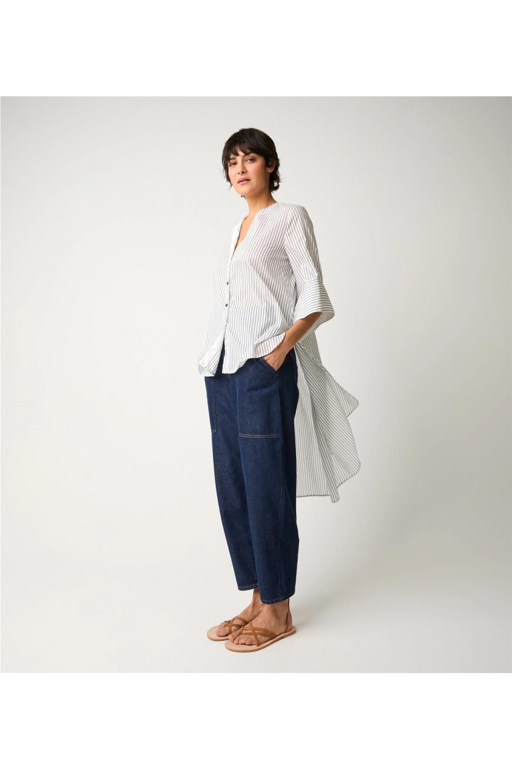 Camisa larga de mujer rayas...