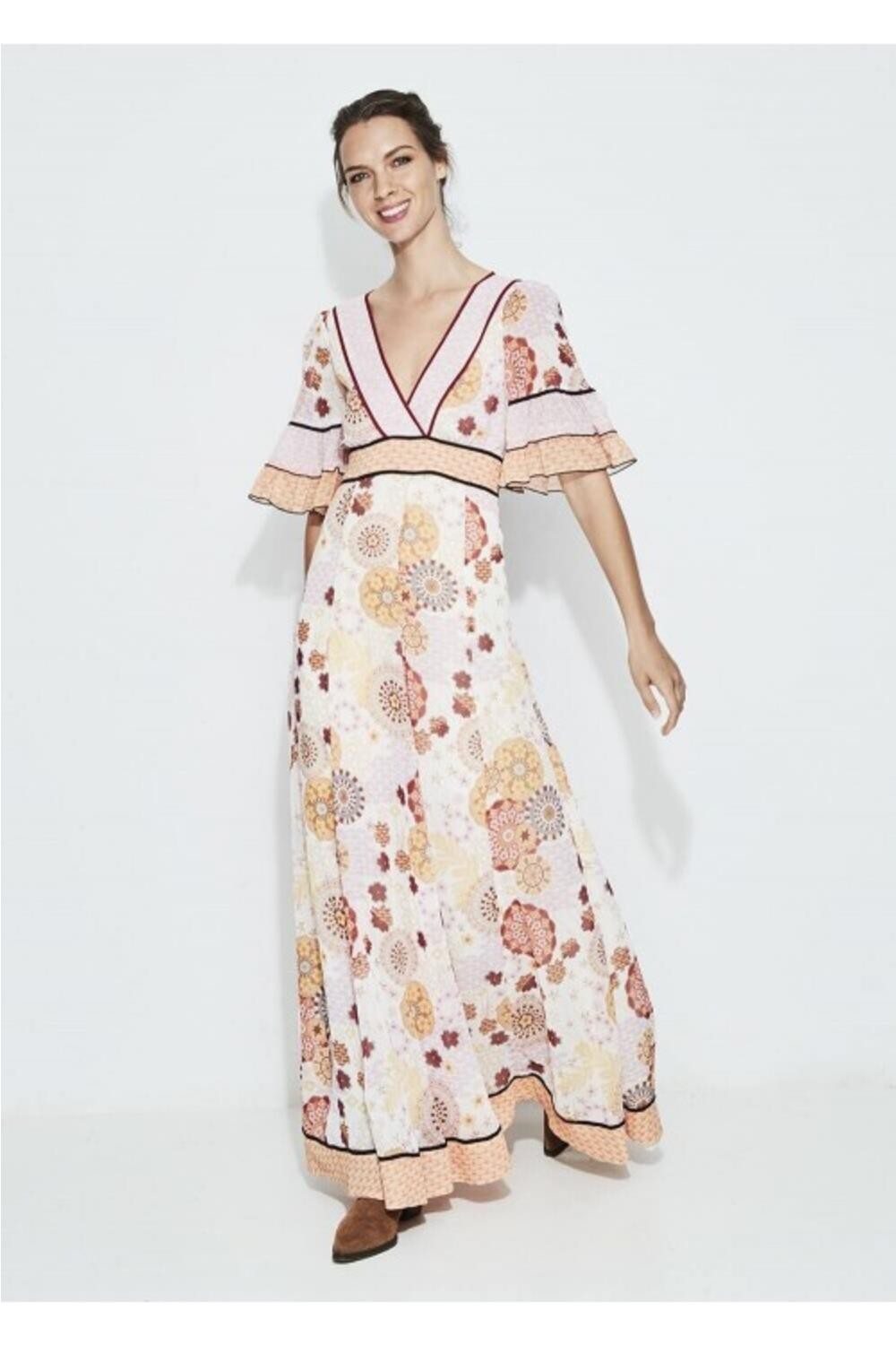 Vestido de gasa largo de verano estampado oriental Highly Preppy Talla S  Color MULTICOLOR