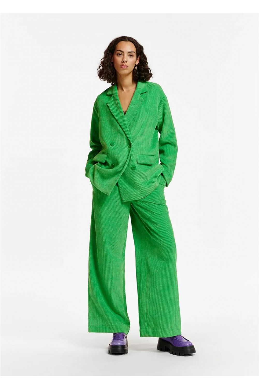 Per Se Mujer Pantalon de Pana pierna ancha color verde olivo medidas  aproximadas